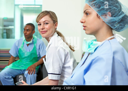 Medical staff in hospital staff room Stock Photo