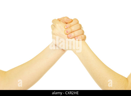 closeup of two men shaking hands isolated over white Stock Photo