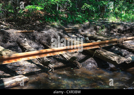 Abandoned rail-line deep in the Pemigewasset Wilderness in Lincoln, New Hampshire USA Stock Photo