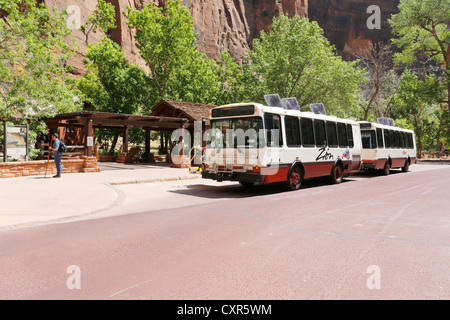 Shuttle bus in Zion Canyon, Zion National Park, Utah, USA Stock Photo