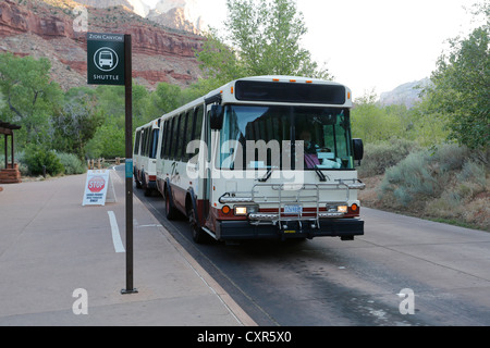 Shuttle bus in Zion Canyon, Zion National Park, Utah, USA Stock Photo