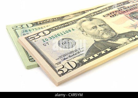 Stack of 50 and 20 dollar bills Stock Photo