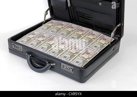 Suitcase full of money, 50 dollar bills Stock Photo