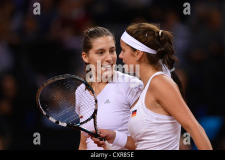 Julia Goerges and Andrea Petkovic, GER, discussing strategy, Ladies' Tennis, Doubles, FedCup, Fed Cup, World Group Play-offs Stock Photo