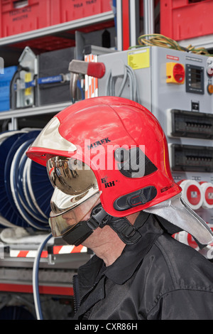 Fire fighter's helmet, hard hat, visor, heat protection, fire protection, professional fire department, firefighter, Poland Stock Photo