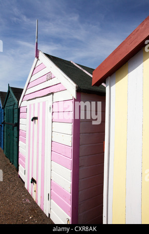 Colourful Striped Beach Huts at Felixstowe Suffolk England Stock Photo