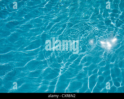 LIGHT REFLECTING ON RIPPLES AND ON WATER IN SWIMMING POOL. Stock Photo