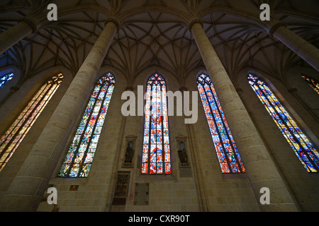 Church window, side aisle, interior view, Ulmer Muenster, Ulm Minster, Ulm, Baden-Wuerttemberg, Germany, Europe Stock Photo