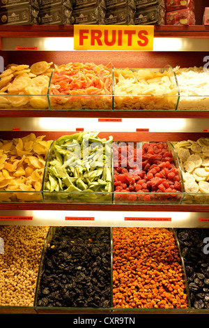 Dried fruits, sweets, indoor spice bazaar, Egyptian bazaar, Eminoenue, Istanbul, Turkey, Europe, PublicGround Stock Photo