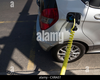 Charging cable for an electric car, Mercedes A Class E-Cell, main train station, Berlin, Germany, Europe Stock Photo