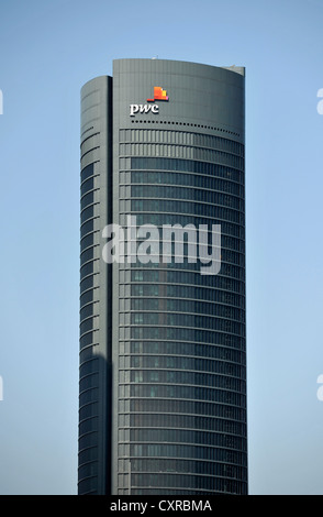 Cuatro Torres Business Area, formerly the Madrid Arena, with four skyscrapers, here Torre PwC, formerly the Torre Sacyr Stock Photo