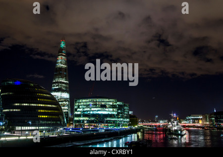 City Hall, bank of the River Thames, at night, London, Southern England, England, United Kingdom, Europe Stock Photo