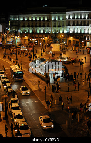 Night scene, Sol metro station, Plaza Puerta del Sol square, Madrid, Spain, Europe, PublicGround Stock Photo
