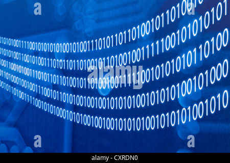 Wall with binary numbers, binary code, the numbers zero and one, CeBIT international computer expo, Hannover, Lower Saxony Stock Photo