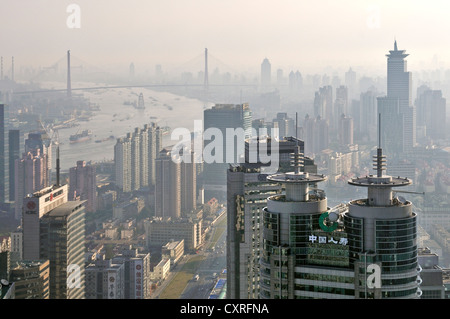 View of the skyline as seen from the Grand Hyatt Hotel, Pudong, Shanghai, China, Asia Stock Photo