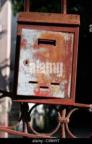 Rusty mail box on an iron grid, Ischia Island, Gulf of Naples, Campania, Southern Italy, Italy, Europe Stock Photo