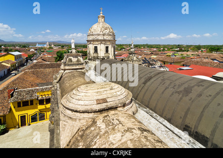 View from the tower of the Iglesia de la Merced church over the rooftops to the churches Iglesia María Auxiliadora and Iglesia Stock Photo