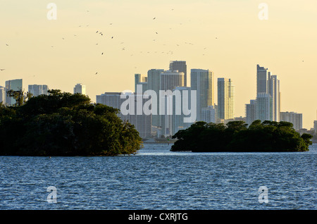 Housing complex at Mount Sinai Medical Center with small islands in the foreground, seen from Morningside Park, Miami, Florida Stock Photo