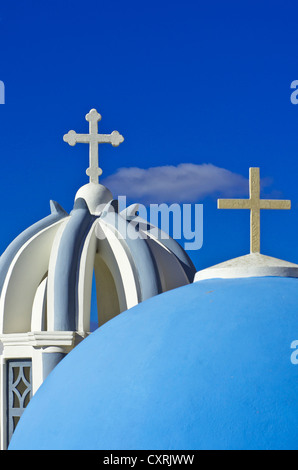 Church domes in Imerovigli on Santorini, Greece, Europe Stock Photo