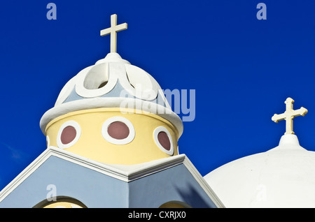 Church domes in Imerovigli on Santorini, Greece, Europe Stock Photo