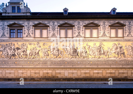 Procession of Princes in the stable yard of the former Royal Palace, wall relief made from tiles, historic town centre, Dresden Stock Photo