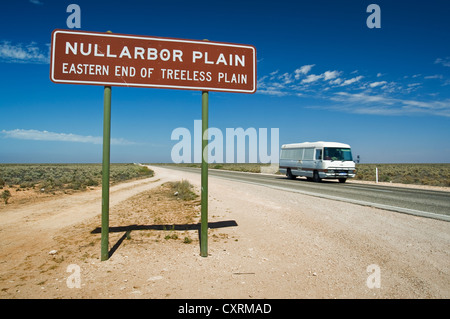 Nullarbor Plain road sign at Eyre Highway. Stock Photo