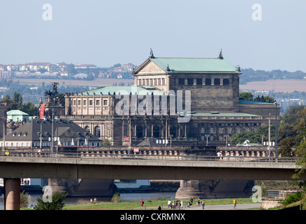 Semperoper opera house, Theaterplatz square, Dresden, Saxony, Germany, Europe, PublicGround Stock Photo