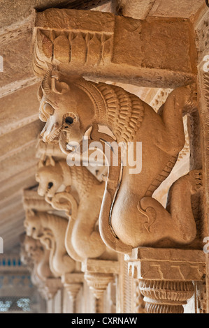 Capitals in the shape of lions, Man Singh Palace, Gwalior Fort or Fortress, Gwalior, Madhya Pradesh, India, Asia Stock Photo