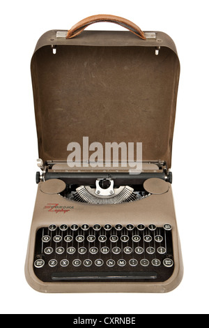 1930's Corona Zephyr portable manual typewriter in original lightweight steel case. Stock Photo