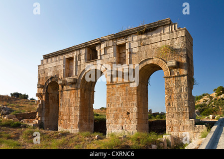 City gate of the ancient city of Patara, triumphal arch of Metius Modestus, Lycian coast, Lycia, Turkey Stock Photo