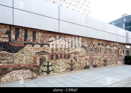 Wall relief at the base of a high rise building, Prager Strasse, Dresden, Saxony, Germany, Europe, PublicGround Stock Photo