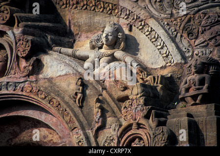 Reclining female figure, sculpture, Mukteswara Temple, Kalinga architecture, Shiva Temple, Bhubaneswar, Orissa, East India Stock Photo