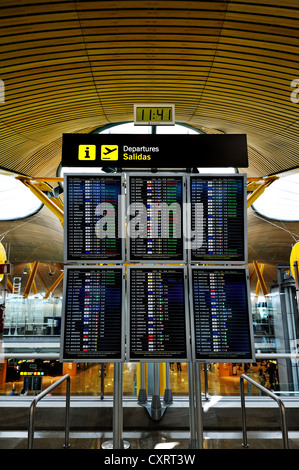 Boards with departure times at Madrid-Barajas Airport, Madrid, Spain, Europe Stock Photo