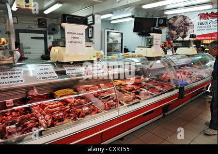 Meat counter at the Central Market, San José, Costa Rica, Central America Stock Photo