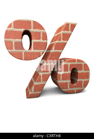 3D render of a Percent symbol built from bricks isolated on white background - Concept image Stock Photo