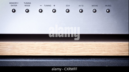 Horizontal shot of some knobs from a stereo amplifier. Stock Photo