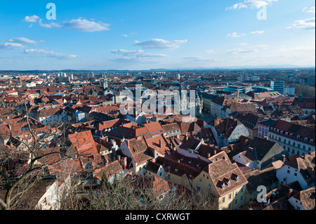 View of the historic district as seen from Grazer Schlossberg, Graz, Styria, Austria, Europe Stock Photo