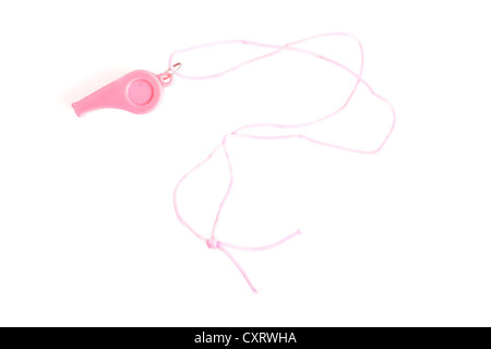 Pink whistle blower on a white background. Stock Photo