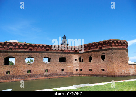 fort jefferson walls with garden key lighthouse bastion and moat dry tortugas national park florida keys usa Stock Photo