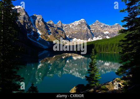 Moraine Lake in Valley of the Ten Peaks in Banff National Park. Stock Photo
