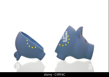 Halved piggy bank with European stars, symbolic image Stock Photo