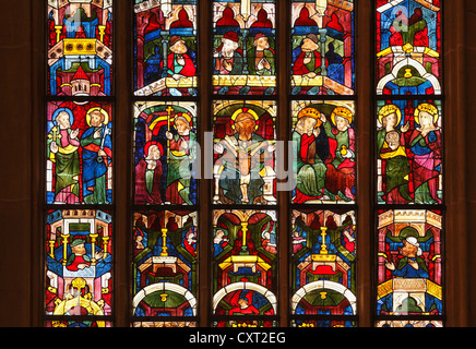 Stained glass window, Leonhardikirche, St. Leonhard's Church, Bad St. Leonhard in Lavanttal Valley, Carinthia, Austria, Europe Stock Photo