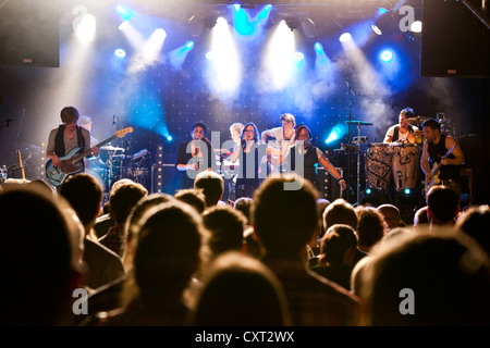 Swiss singer Stefanie Heinzmann and her band performing live in the Schueuer concert hall, Lucerne, Switzerland, Europe Stock Photo