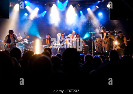 Swiss singer Stefanie Heinzmann and her band performing live in the Schueuer concert hall, Lucerne, Switzerland, Europe Stock Photo