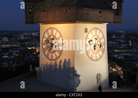 Clock tower on Schlossberg, castle hill, Graz, Styria, Austria, Europe, PublicGround Stock Photo