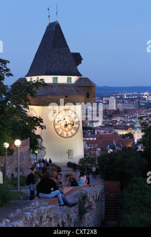 Clock tower on Schlossberg, castle hill, Graz, Styria, Austria, Europe, PublicGround Stock Photo