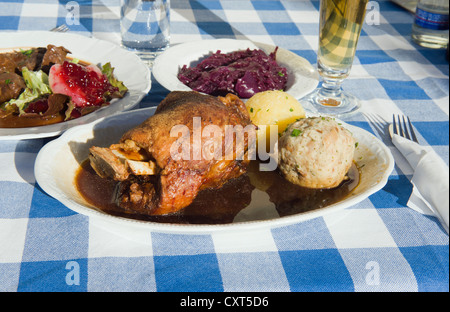 Knuckle of pork with dumplings, Bavarian food, Landshut, Bavaria, Germany, Europe Stock Photo