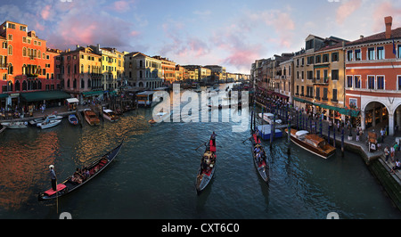 Panoramic view, Grand Canal or Canal Grande, in the evening light from Rialto Bridge, Venice, Veneto, Italy, Europe Stock Photo