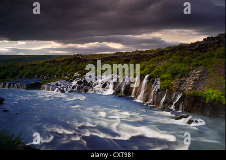 Hraunfossar waterfalls on Hvítá river, Vesturland, western Iceland, Iceland, Europe Stock Photo