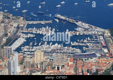 Port Hercule from the Tête du Chien, Côte d'Azur, Principality of Monaco, Mediterranean, Europe Stock Photo